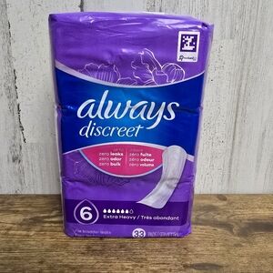 New Never Opened Always Discreet Extra Heavy Pads 6, 33 Count